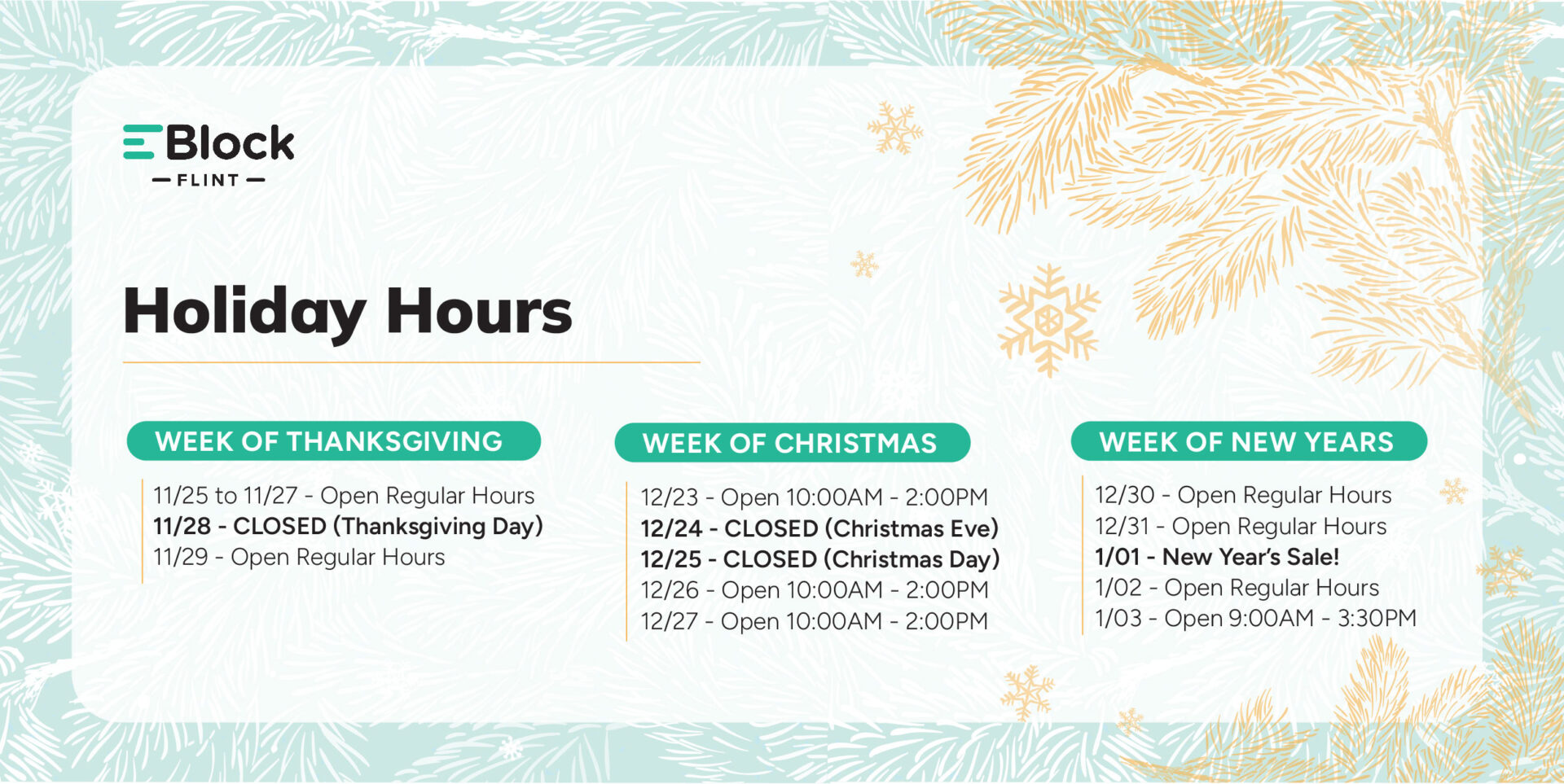 EBlock Flint Holiday Hours Schedule 2024 web